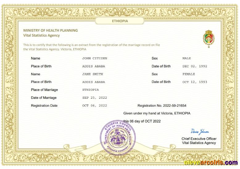 Ethiopia marriage certificate